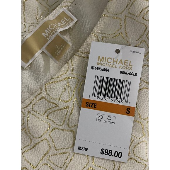 Michael Kors Womens Metallic Print Top With Ruched Hem & Button Detail, New - Picture 7 of 14